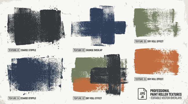 Professional paint roller textures and grunge vector overlays