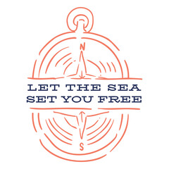 Let the sea set you free quote and compass stroke © Vexels