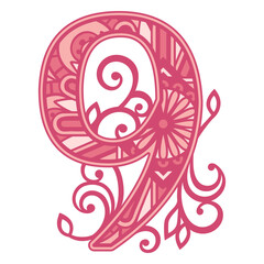 Fototapeta premium Number nine mandala alphabet