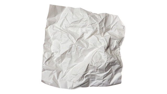 Single crumpled white paper scrap ball layout piece isolated on a transparent background