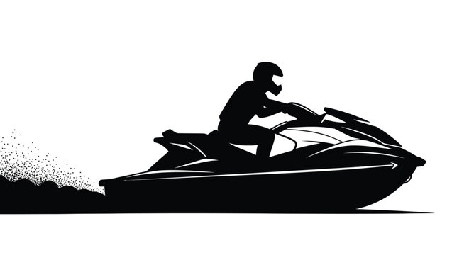 A dynamic jet ski rider in motion depicted as a striking black silhouette vehicle watercraft speedboat motorboat graphic vector illustration