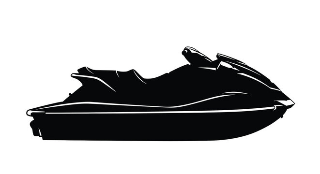 A sleek jet ski watercraft depicted as a black silhouette against a white background showcasing its dynamic form silhouette jetski