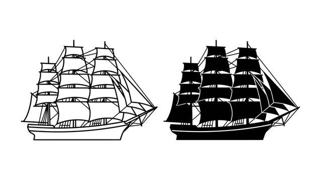 Sailing into History: A pair of beautifully illustrated historical sailing ships, one in outline and the other in silhouette, evokes the golden age of maritime exploration and adventure.