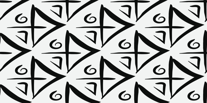 Black and White Seamless Geometric Floral Pattern Vector Illustration with Vintage Repeat Ornament Texture for Wallpaper Textile Fabric Tile Decoration and Retro Background Design