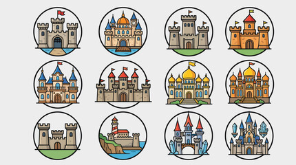 Fairy tale castle icons set © Layla