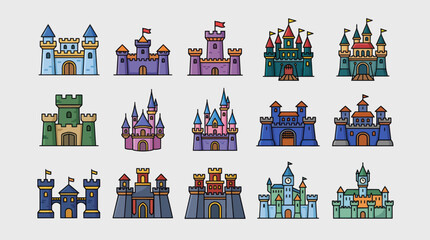 Fairy tale castle icons set © Layla