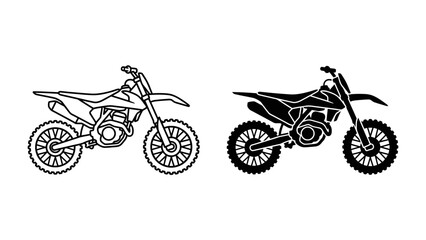 Dual Motocross Bikes Silhouette: Two distinct motocross motorcycle designs, one outlined and one in silhouette, showcase the aggressive styling and powerful build of off-road racing machines. © Nazmul