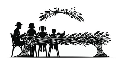 Fototapeta premium Family dinner gathering around wooden table with tree branch design