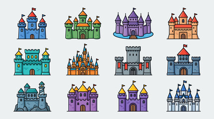 Fantasy castle collection icon set © Kemping