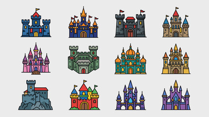 Fantasy castle collection icon set © Kemping