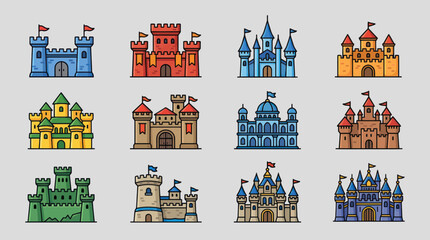 Fantasy castle collection icons © Kemping