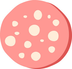 Bologna sausage clipart. Cartoon fresh sausage slice with fat spots isolated on transparent background, mortadella slice, delicious meat ingredient © Yelyzaveta