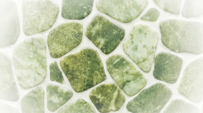 Abstract Background of Green Jade Stones Inlaid in White Mortar