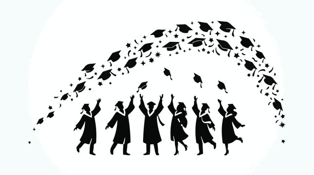 Graduates celebrating with tossed mortarboards in joyful ceremony