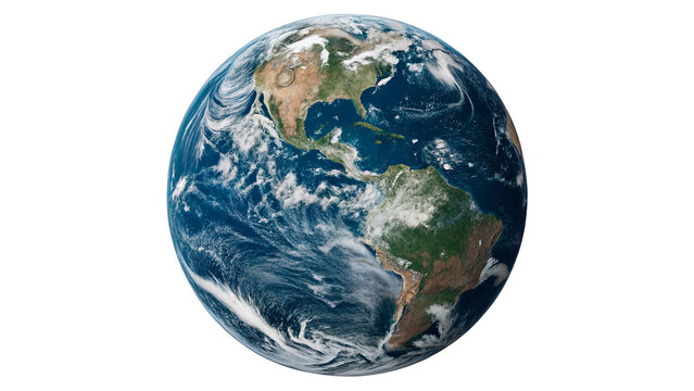 Beautiful panoramic view of planet Earth globe sphere isolated on a transparent background