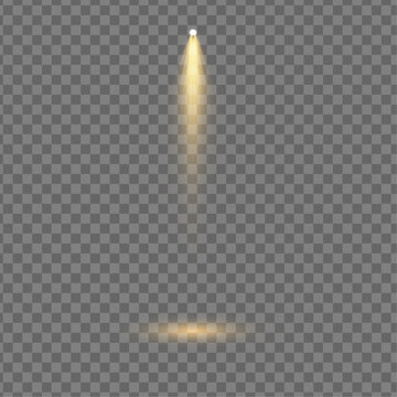 Vertical glowing spotlight beam with soft rays, dramatic abstract light illumination illustration on transparent background overlay effect PNG. Lighting with spotlight illumination set.