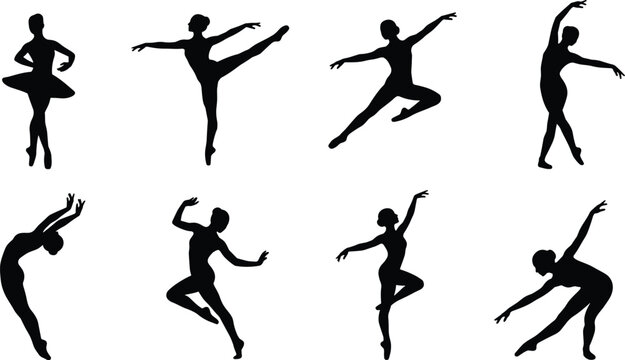 Ballet Dancer Silhouette Set with Graceful Dance Poses Vector Collection