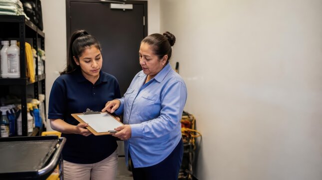 Supervisor training new employee in service industry
