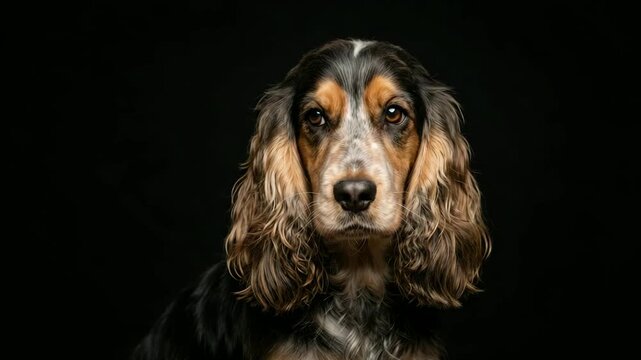 english cocker spaniel close up isolated on black background video