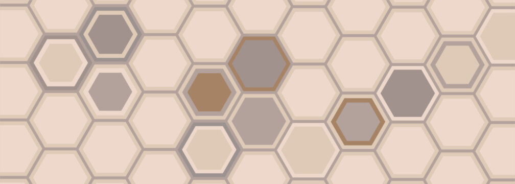 Beige hexagon ceramic tiles for bathroom, sidewalk, kitchen backsplash, toilet floor and wall. Hexagonal interior mosaic pattern. Hex tile vector illustration