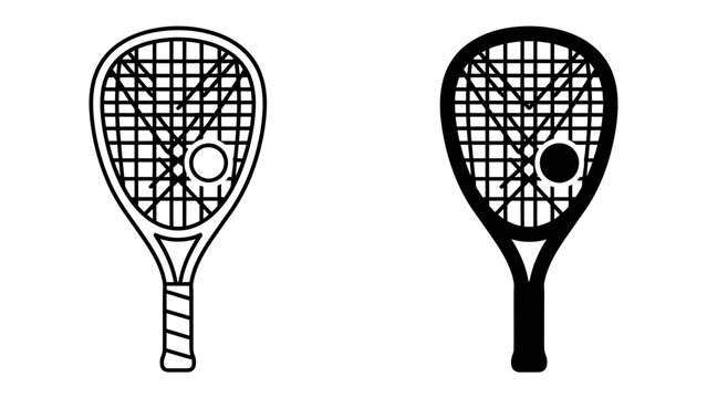 Racquetball and Squash Racquet Icons: A collection of minimalist line art icons representing racquets used in racquetball and squash, featuring stringed heads and distinct handle designs.