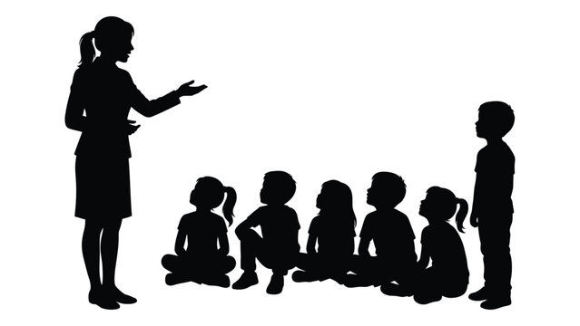 Silhouette of teacher and children in classroom setting