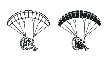 Paramotor Silhouette: Two distinct silhouettes of a paramotor pilot in flight, one outlined and the other filled, showcase the essence of powered paragliding. © Mamun
