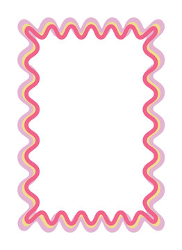 Colorful pink wavy rectangle frame vector illustration featuring playful squiggle border for creative layouts and printable designs.