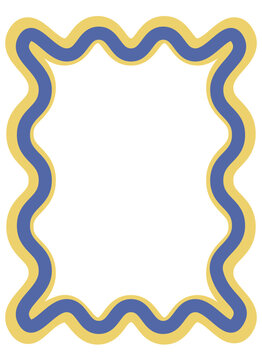 Decorative blue and yellow wavy border vector illustration with smooth flowing rectangular frame.