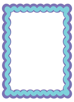 Aqua and purple wavy border frame vector illustration featuring playful decorative curved edges.