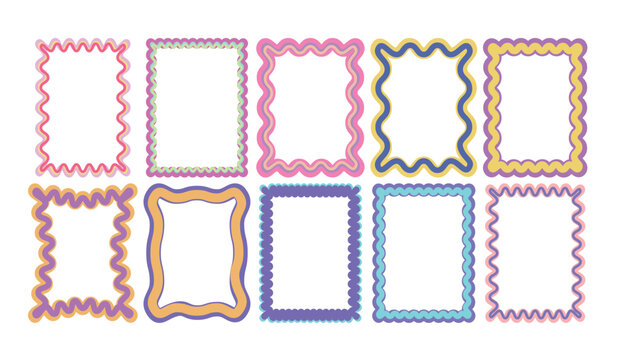 Colorful Wavy Frame Collection Vector Illustration Abstract Squiggle Border Decorative Shape Frame Set
