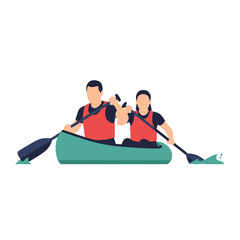 Fototapeta premium Professional canoe team racing vector illustration featuring athletes rowing in unison on a river during a competitive sports event, outdoor water activity graphic for design.