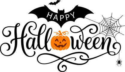 Halloween greeting with bat pumpkin and spider web © Shahriar Ahamed