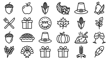 Thanksgiving icons set with symbols for autumn and harvest celebration © Shahriar Ahamed