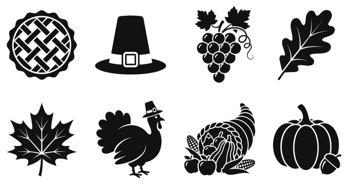 Thanksgiving icons set with traditional symbols