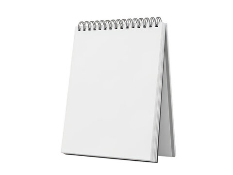 Blank white spiral notepad standing upright isolated on transparent background