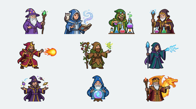 Fantasy wizards and magical creatures collection