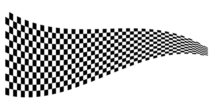 Tapering black and white checkered racing flag isolated on a plain white background isolated on a transparent background