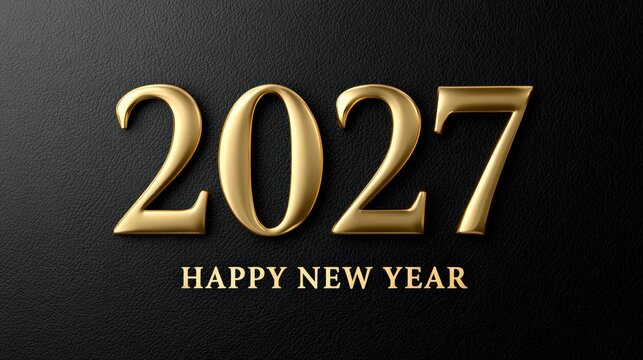 Golden Number 2027 and Happy New Year on Black Background