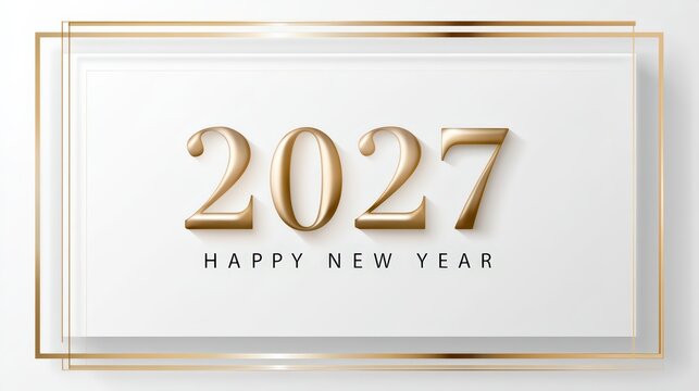 Golden Happy New Year 2027 Celebration on Elegant White Background
