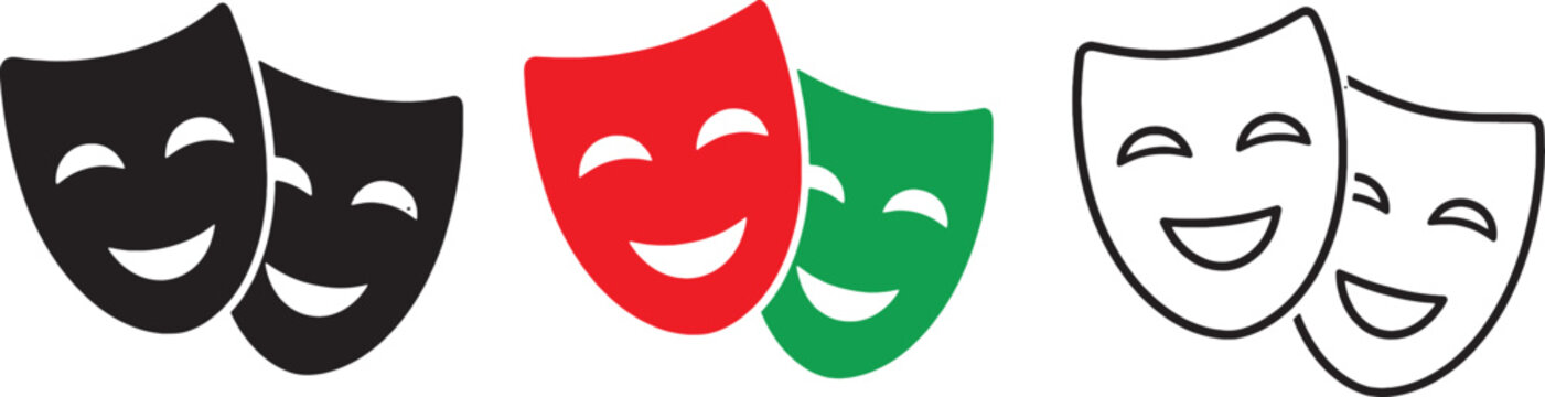 Masquerade vector icon set featuring comic and tragic theater masks good looking