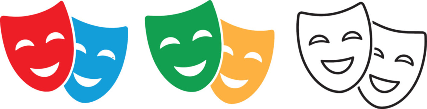 Masquerade vector icon set featuring comic and tragic theater masks great