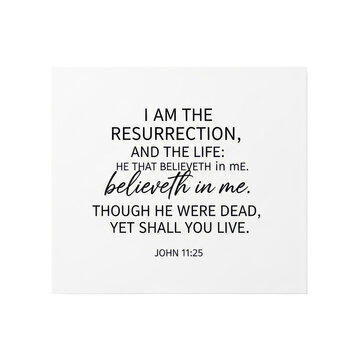 Digital typography art of a biblical quote in sans-serif and decorative script, on a white rectangle against transparent, flat lay, profound faith and hope
