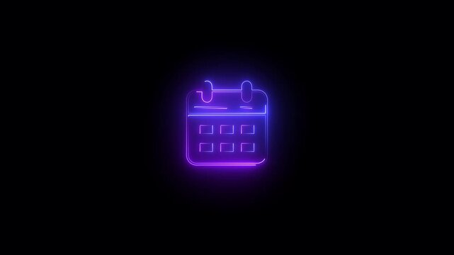 A glowing neon calendar icon animation. neon Animated date calender with clock icon concept.