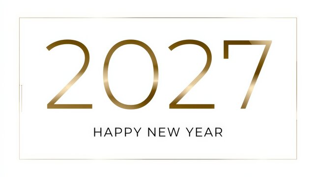 Golden 2027 Happy New Year Greeting on Clean White Background