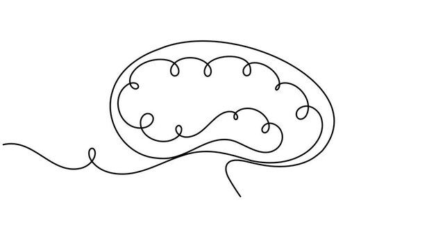 Modern human brain scribble continuous one line drawing on white background minimalist single art psychology of memory and mental health animation video