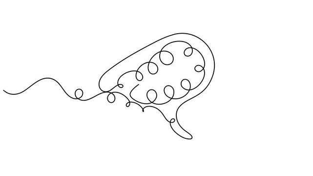 Modern human brain scribble continuous one line drawing on white background minimalist single art psychology of memory and mental health animation video