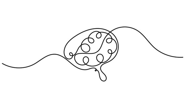 Modern human brain scribble continuous one line drawing on white background minimalist single art psychology of memory and mental health animation video