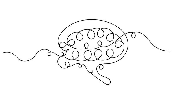 Modern human brain scribble continuous one line drawing on white background minimalist single art psychology of memory and mental health animation video