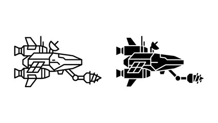 Space Miner Icon: A stylized icon depicting a futuristic mining spacecraft with drills and engines, designed for scientific exploration and resource extraction. © harun